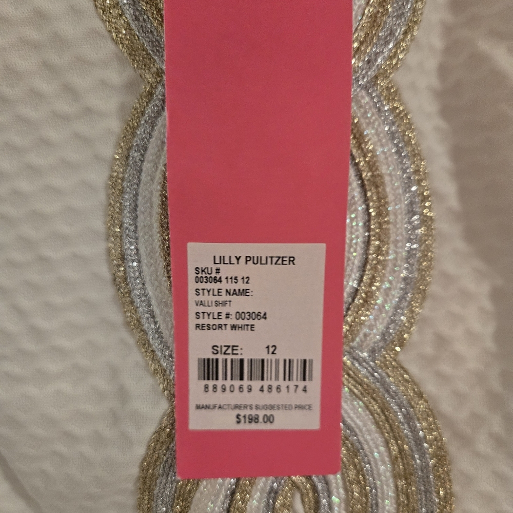 Lilly pulitzer white shift dress. NEW WITH TAGS. Size 12